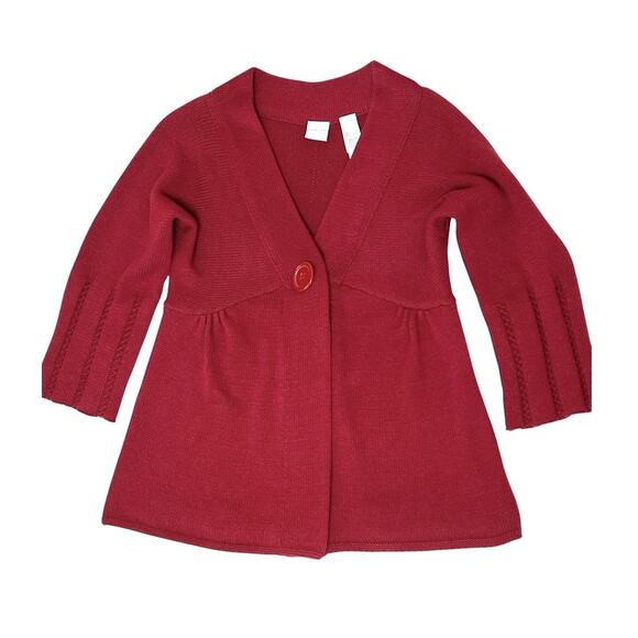 Emma James Red Cardigan Sweater Size Large One Button Front Snap Pleated Sleeves - Picture 3 of 8